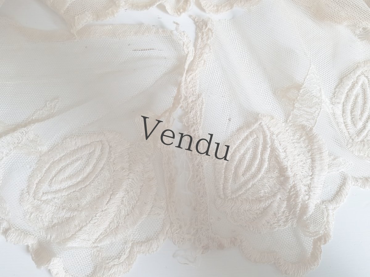 画像8: フランスアンティーク　チュールばらの刺繍 幅広レース 90cm〜 (8)