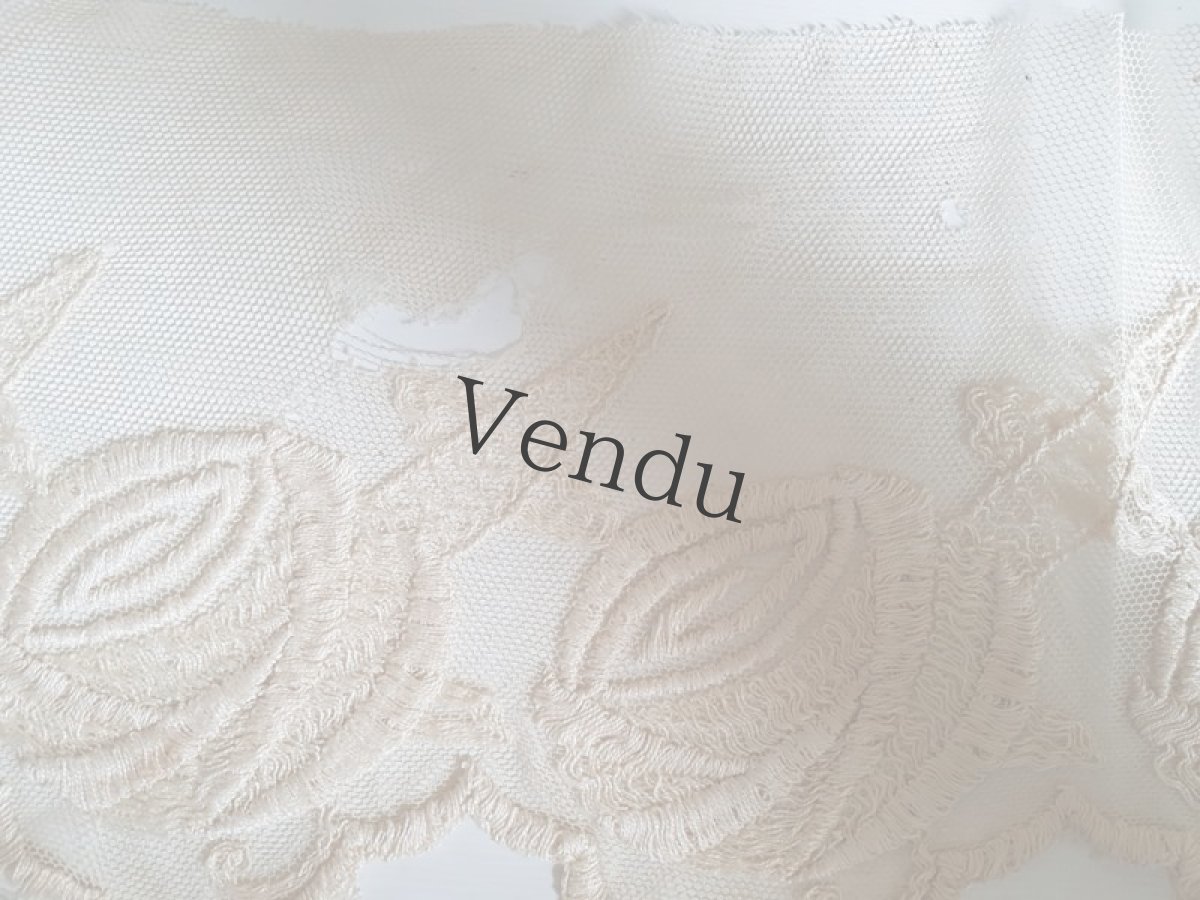 画像9: フランスアンティーク　チュールばらの刺繍 幅広レース 90cm〜 (9)