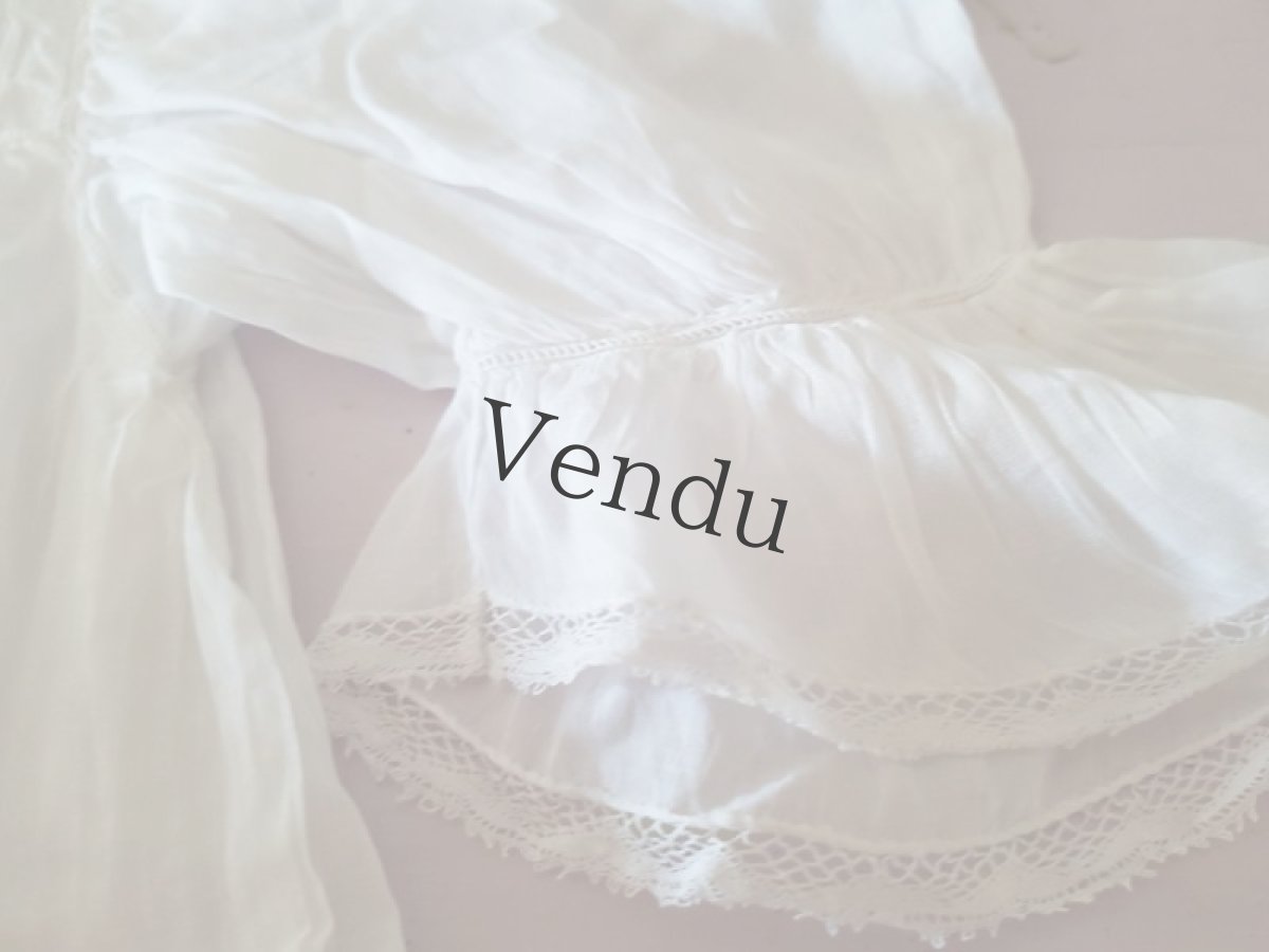 画像4: フランスアンティーク　べべのローブとボネのセット (4)