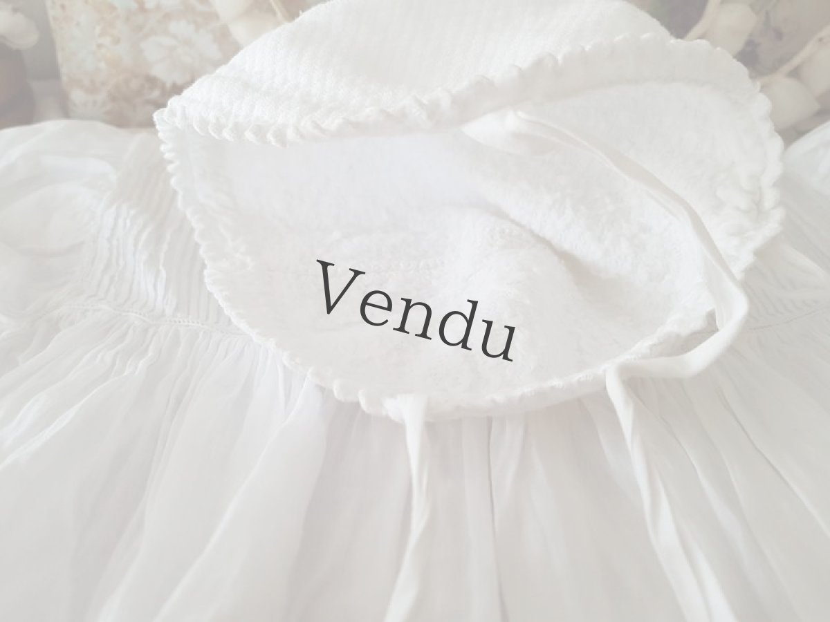 画像10: フランスアンティーク　べべのローブとボネのセット (10)