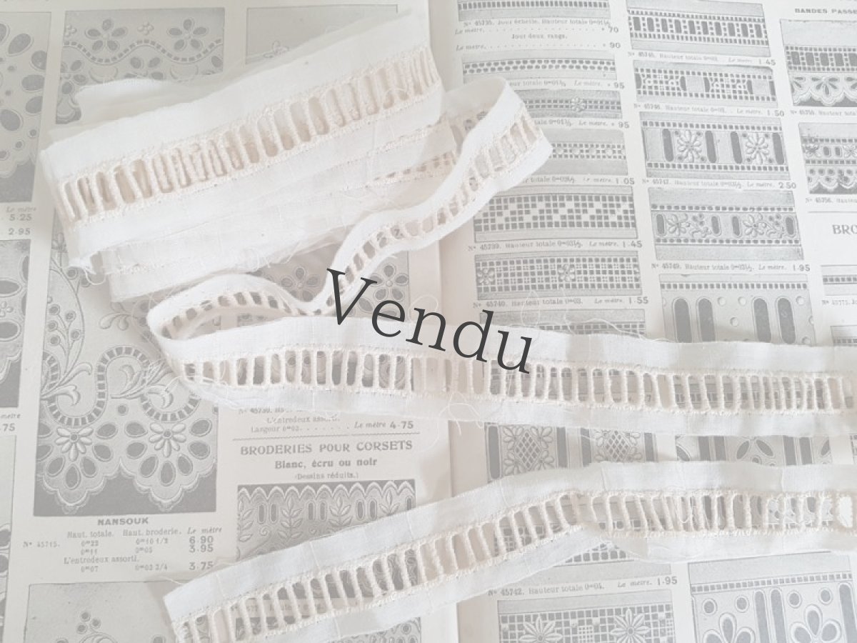 画像2: フランスアンティーク　1900-1920 シンプルレースブレード 50cm〜 (2)