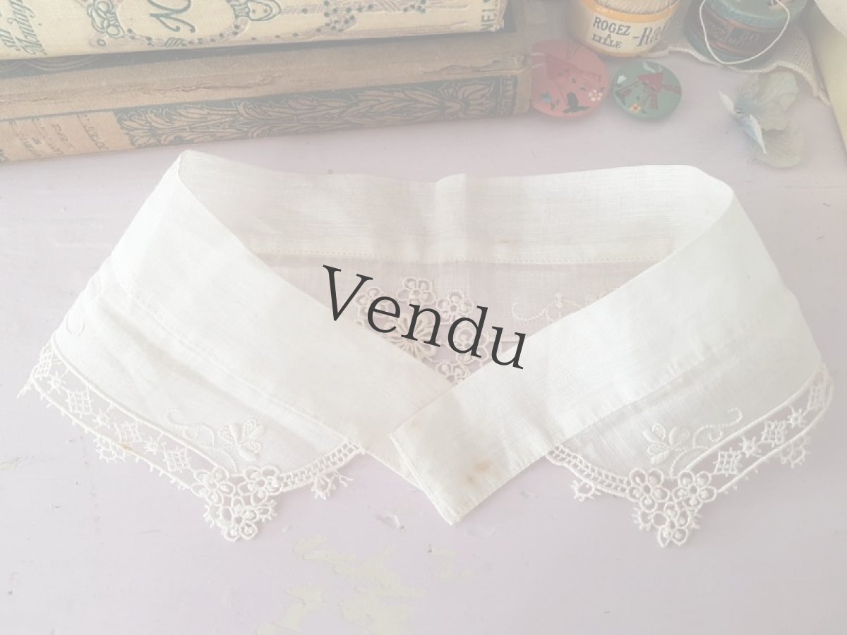 画像3: フランスアンティーク　白糸刺繍の小さなつけ襟 (3)