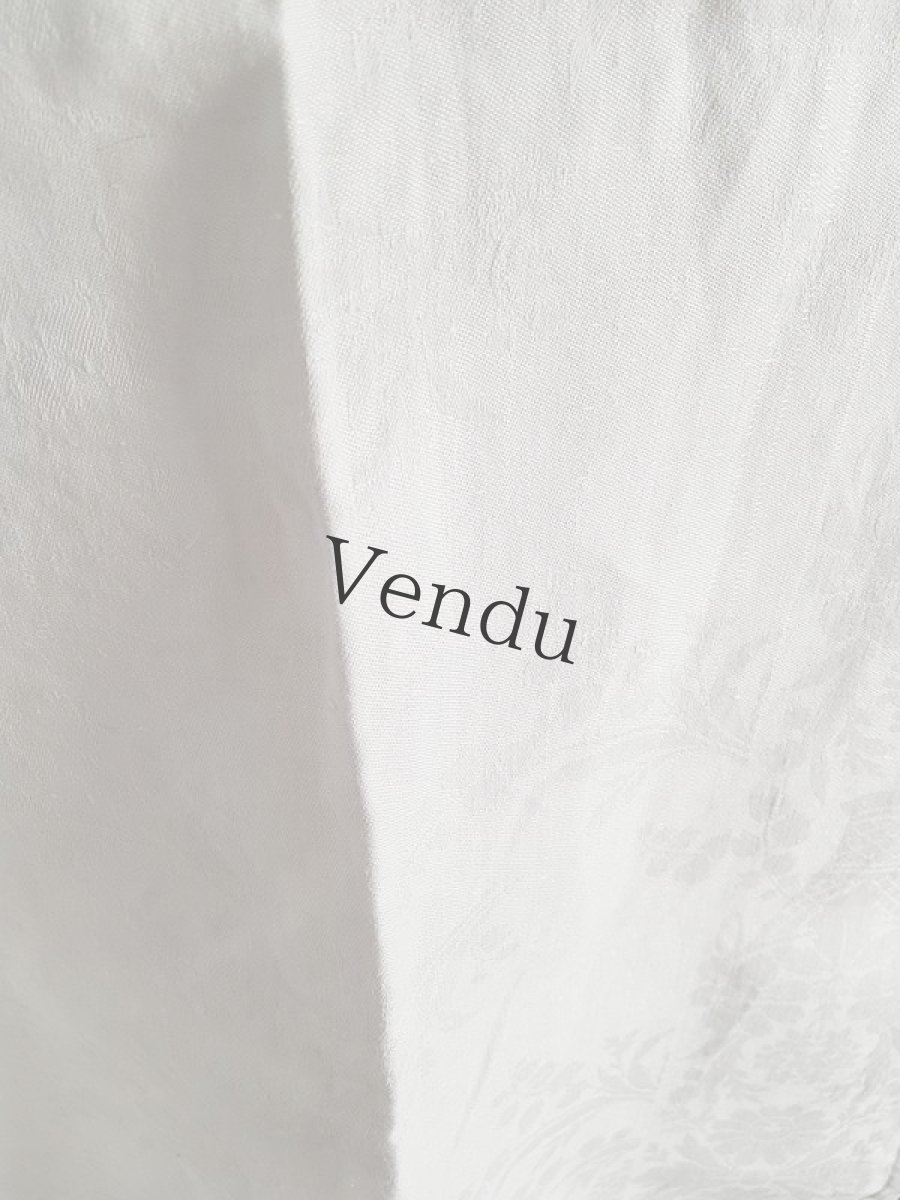 画像6: フランスアンティーク　モノグラム手刺繍BF ダマスク織リネンクロス (6)