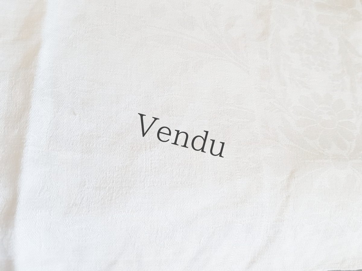 画像5: フランスアンティーク　モノグラム手刺繍BF ダマスク織リネンクロス (5)