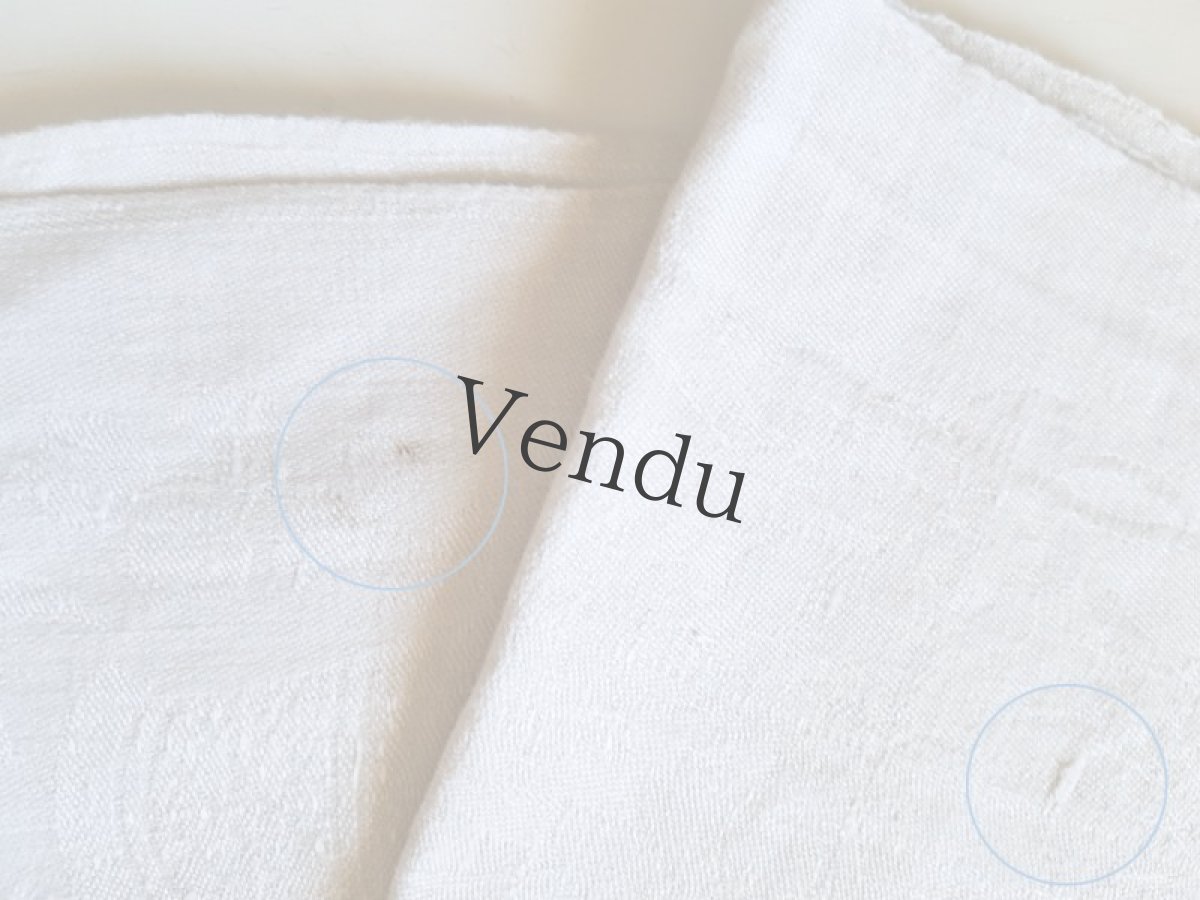 画像12: フランスアンティーク　モノグラム手刺繍BF ダマスク織リネンクロス (12)