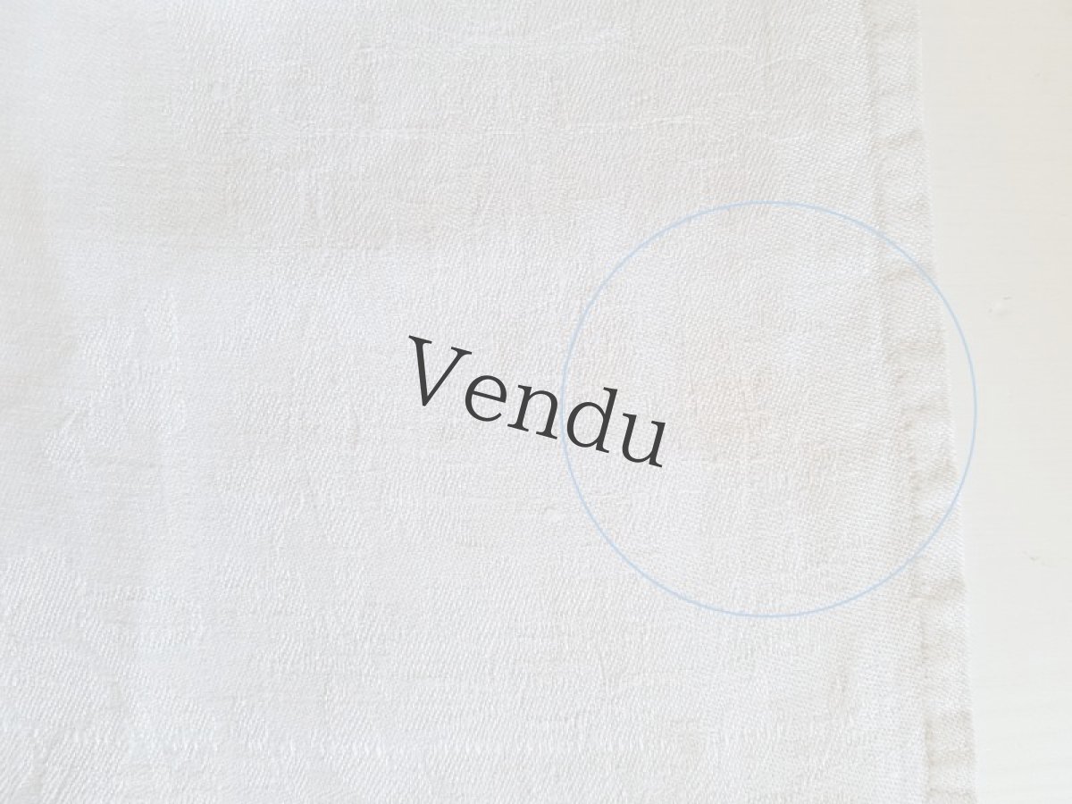 画像10: フランスアンティーク　モノグラム手刺繍BF ダマスク織リネンクロス (10)