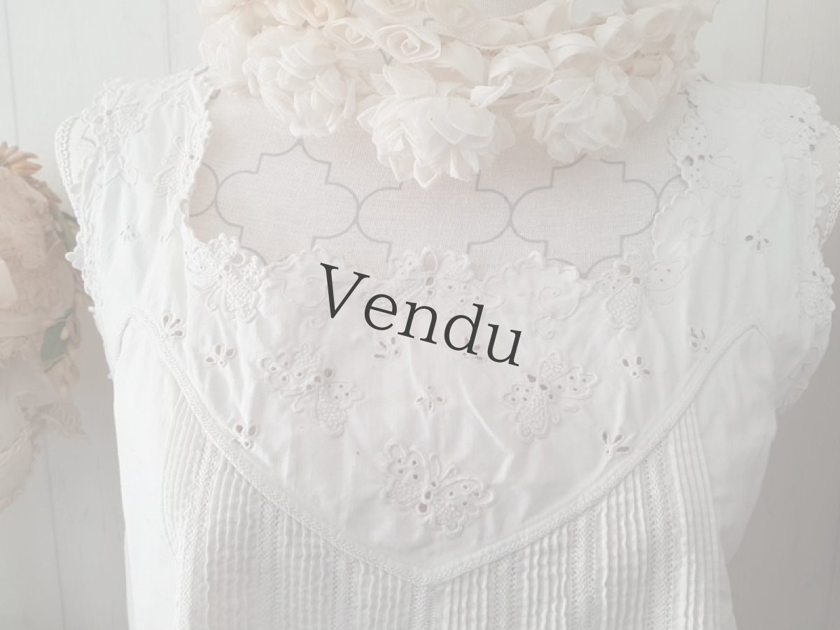 画像2: フランスアンティーク　蝶のカットワーク刺繍 コットンワンピース (2)