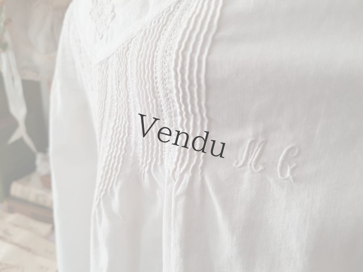 画像10: フランスアンティーク　蝶のカットワーク刺繍 コットンワンピース (10)