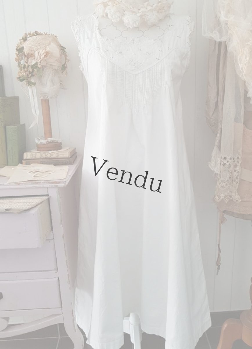 画像8: フランスアンティーク　蝶のカットワーク刺繍 コットンワンピース (8)