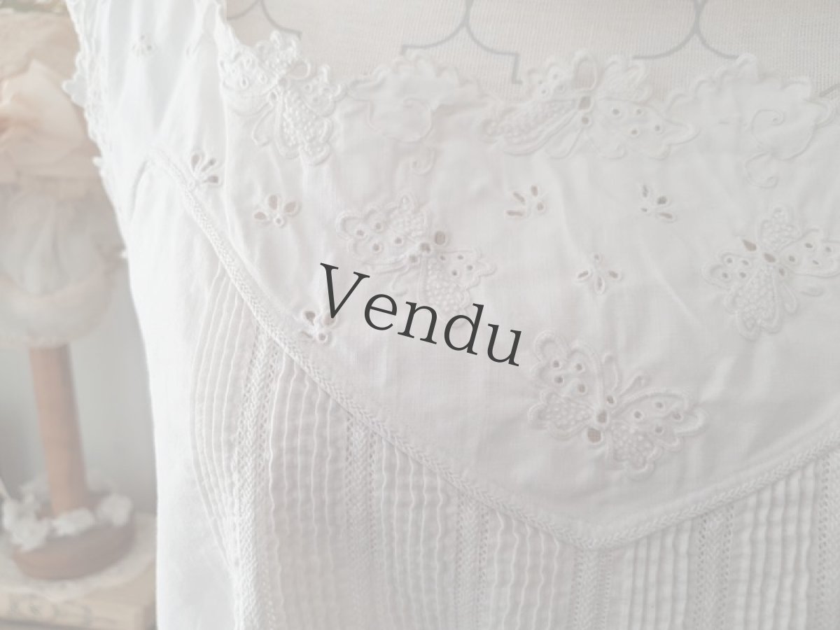 画像3: フランスアンティーク　蝶のカットワーク刺繍 コットンワンピース (3)