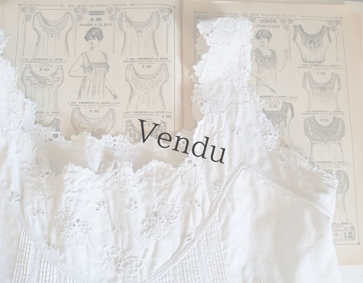 画像15: フランスアンティーク　蝶のカットワーク刺繍 コットンワンピース (15)