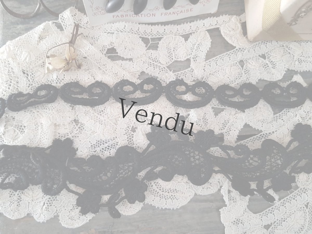 画像4: フランスアンティーク　刺繍テープ ノワール ２種 (4)