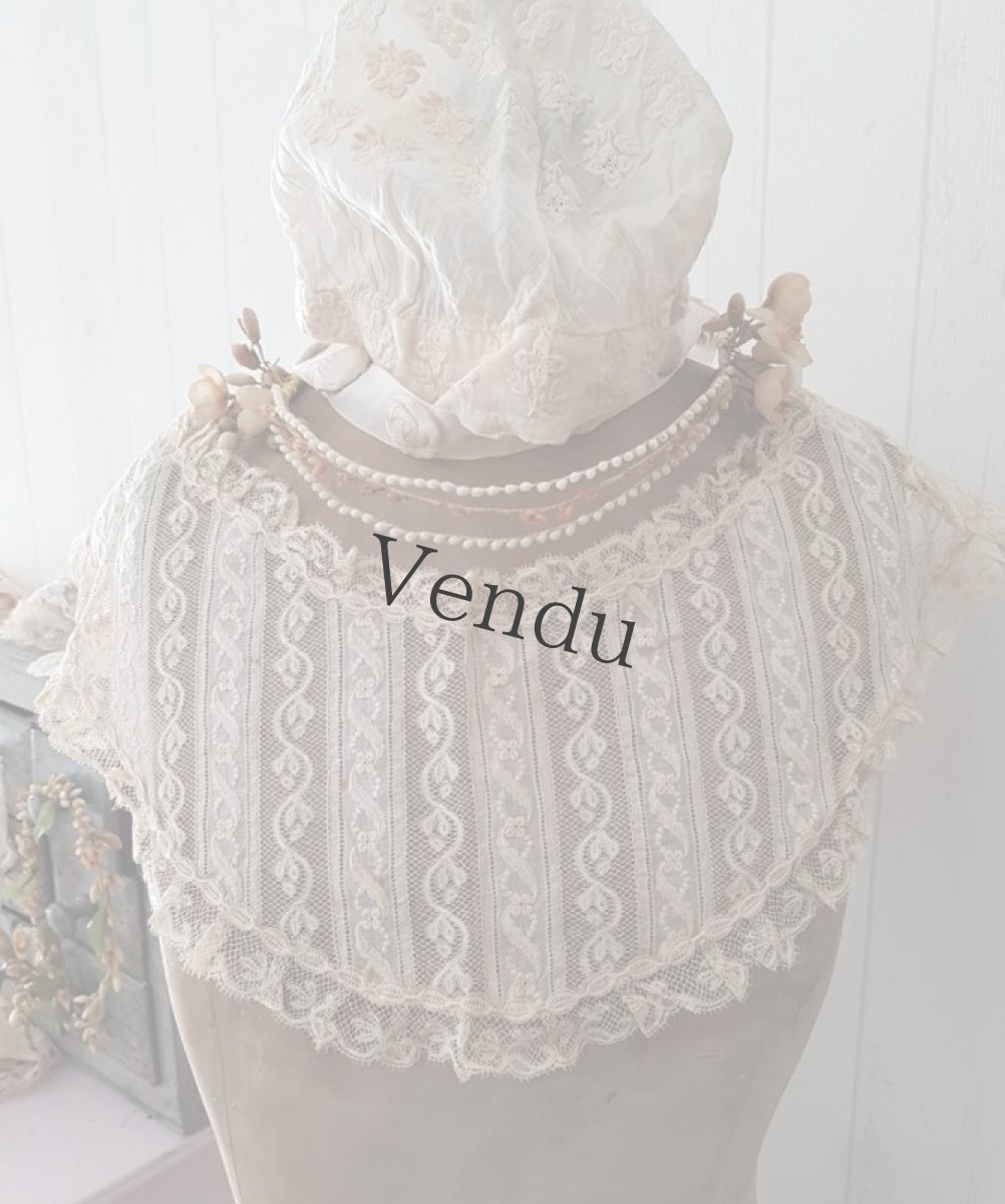 画像9: フランスアンティーク 1900年代頃　白糸刺繍のボネ (9)