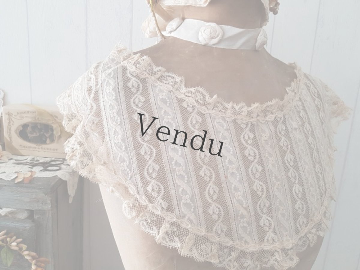 画像9: フランスアンティーク 1900年代頃　胸元レースパーツ白糸刺繍とヴァレンシエンヌレース (9)