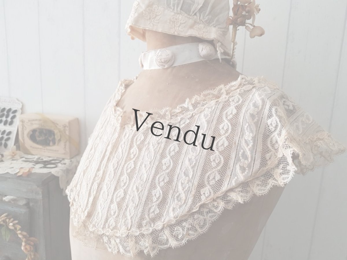 画像8: フランスアンティーク 1900年代頃　胸元レースパーツ白糸刺繍とヴァレンシエンヌレース (8)