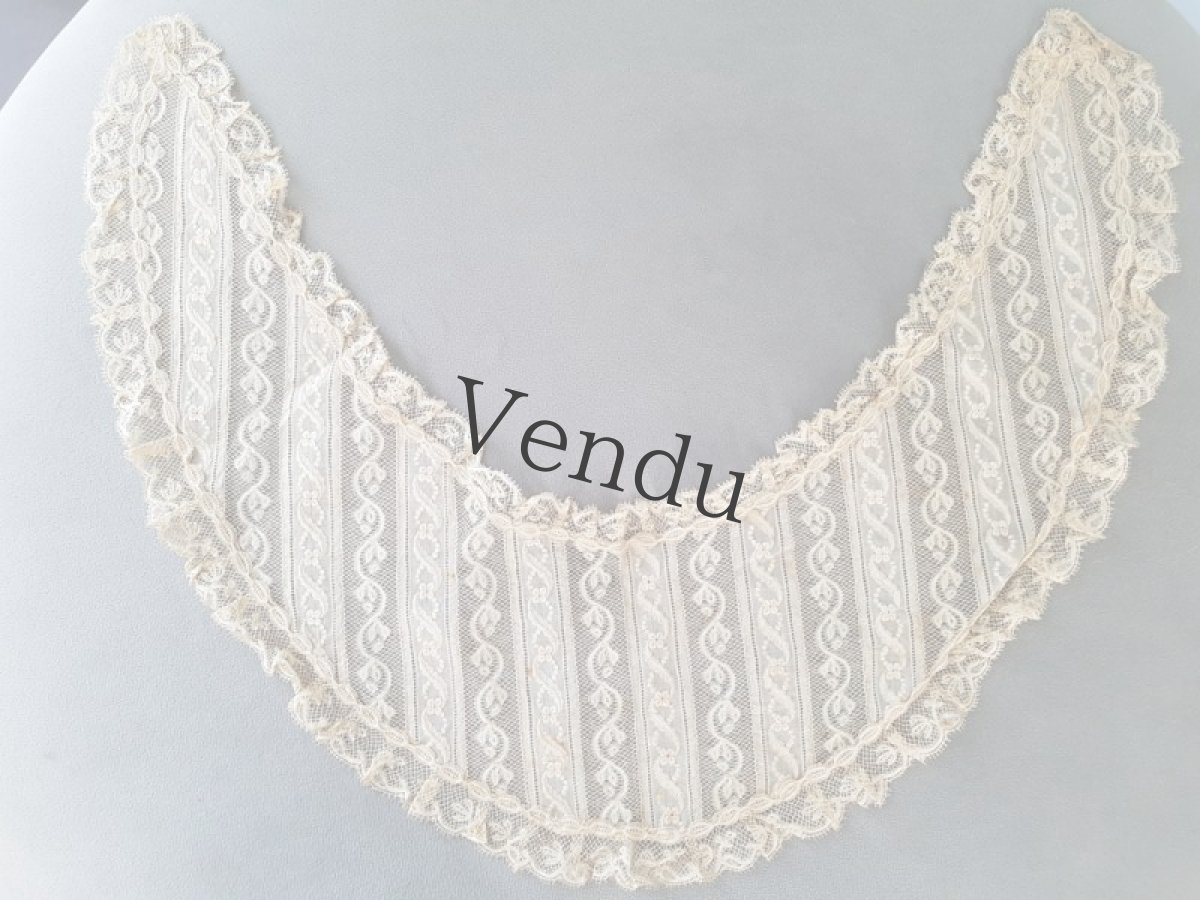 画像10: フランスアンティーク 1900年代頃　胸元レースパーツ白糸刺繍とヴァレンシエンヌレース (10)