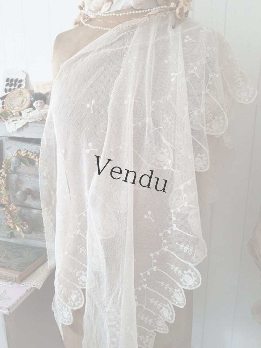 画像7: フランスアンティーク　コ－ネリー刺繍のチュールレース 277cm (7)