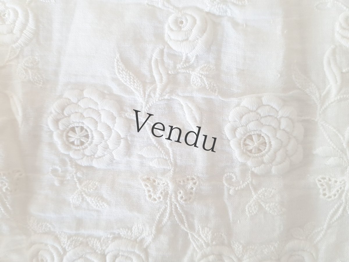 画像3: フランスアンティーク　ばらの白糸刺繍幅広レース 92cm (3)