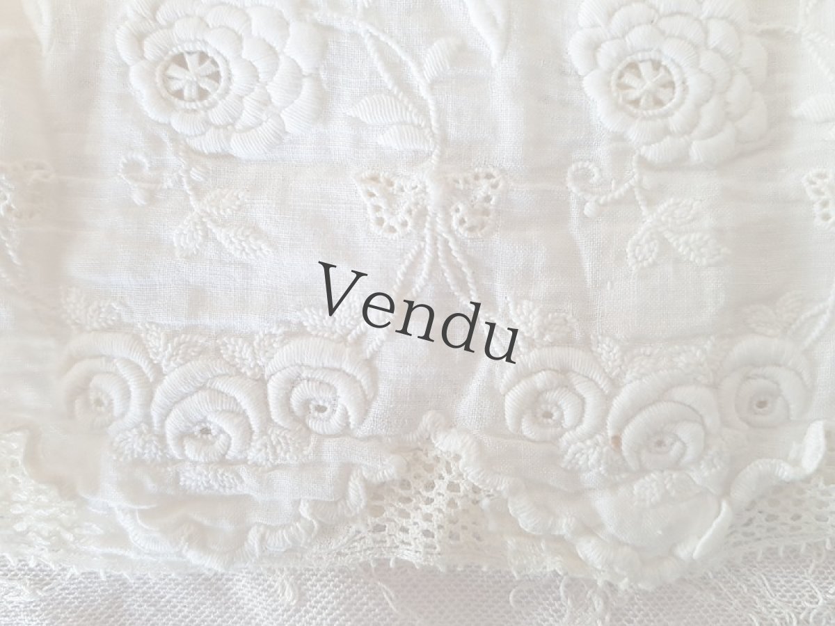 画像4: フランスアンティーク　ばらの白糸刺繍幅広レース 92cm (4)