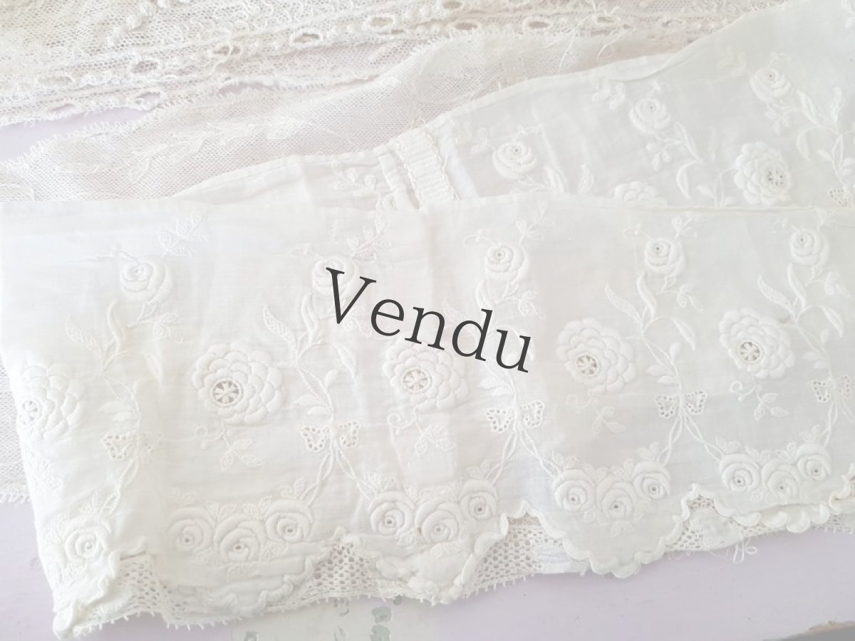 画像6: フランスアンティーク　ばらの白糸刺繍幅広レース 92cm (6)