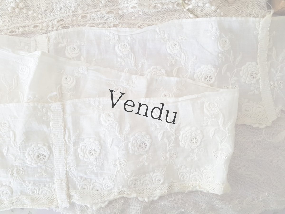 画像7: フランスアンティーク　ばらの白糸刺繍幅広レース 92cm (7)