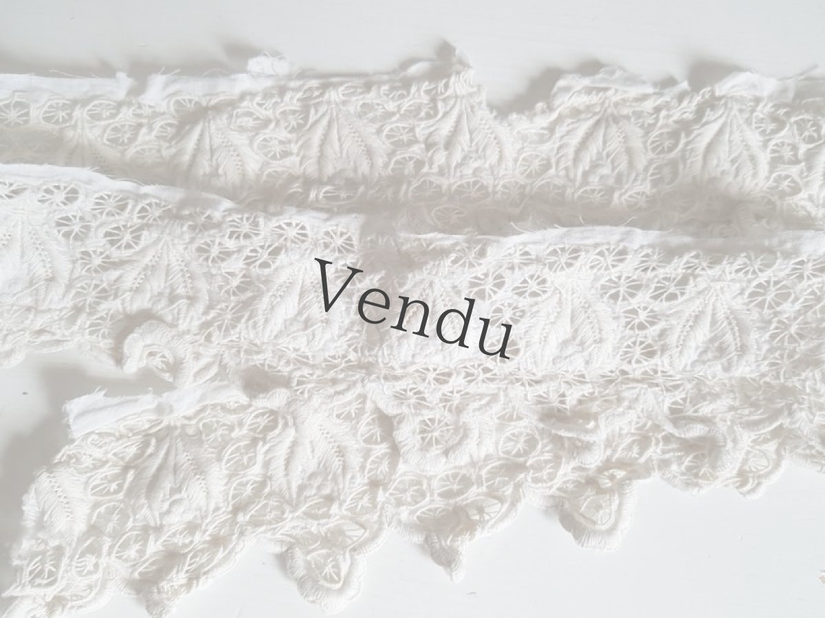 画像2: フランスアンティーク　白糸刺繍スカラップレース 67cm (2)
