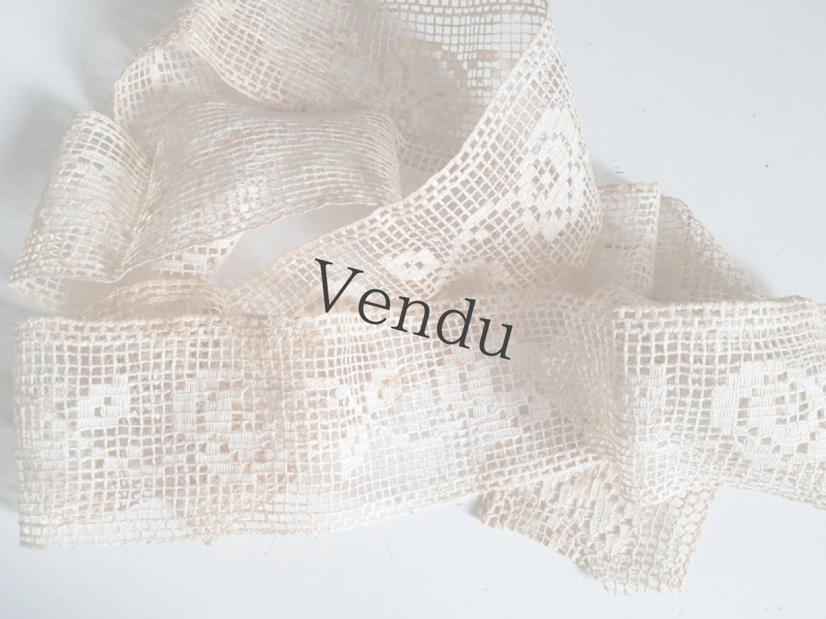 画像2: フランスアンティーク　ばらのフィレレース 141cm (2)