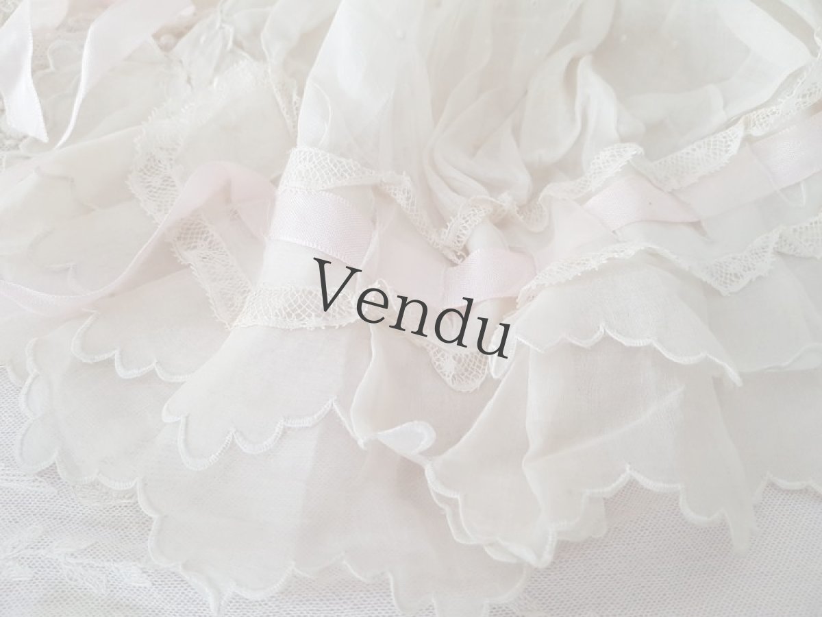 画像3: フランスアンティーク　1900年代　白糸刺繍リネンローン地のボネ (3)