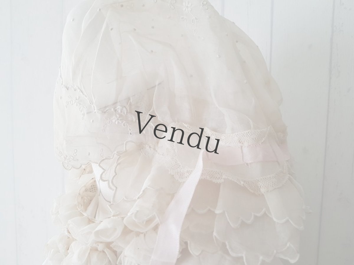 画像7: フランスアンティーク　1900年代　白糸刺繍リネンローン地のボネ (7)