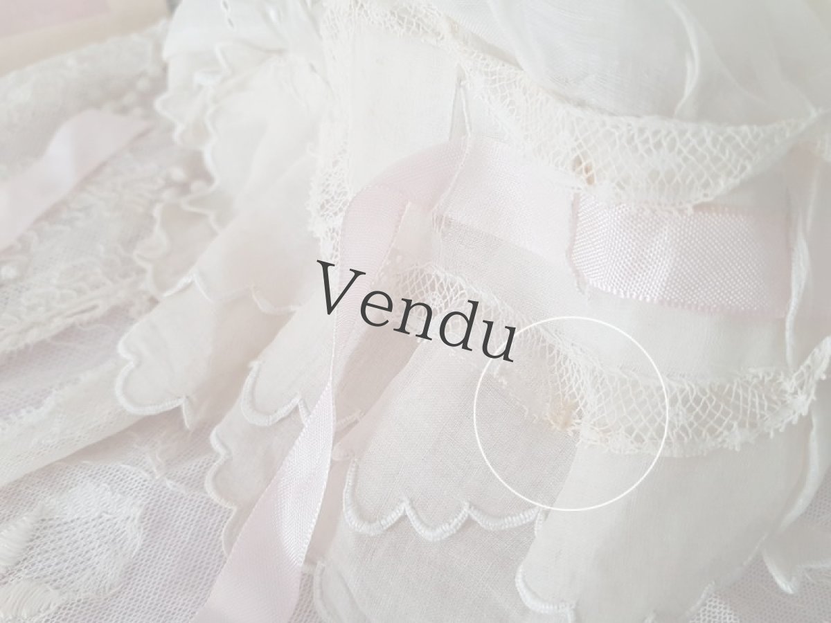 画像12: フランスアンティーク　1900年代　白糸刺繍リネンローン地のボネ (12)