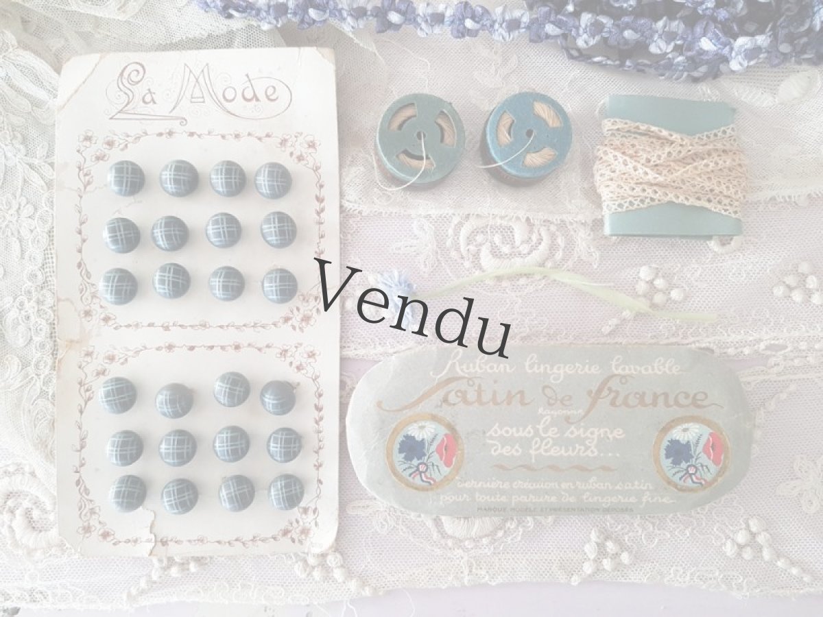 画像6: フランスアンティーク 1930年代 水色のサテンリボン Satin de France (6)