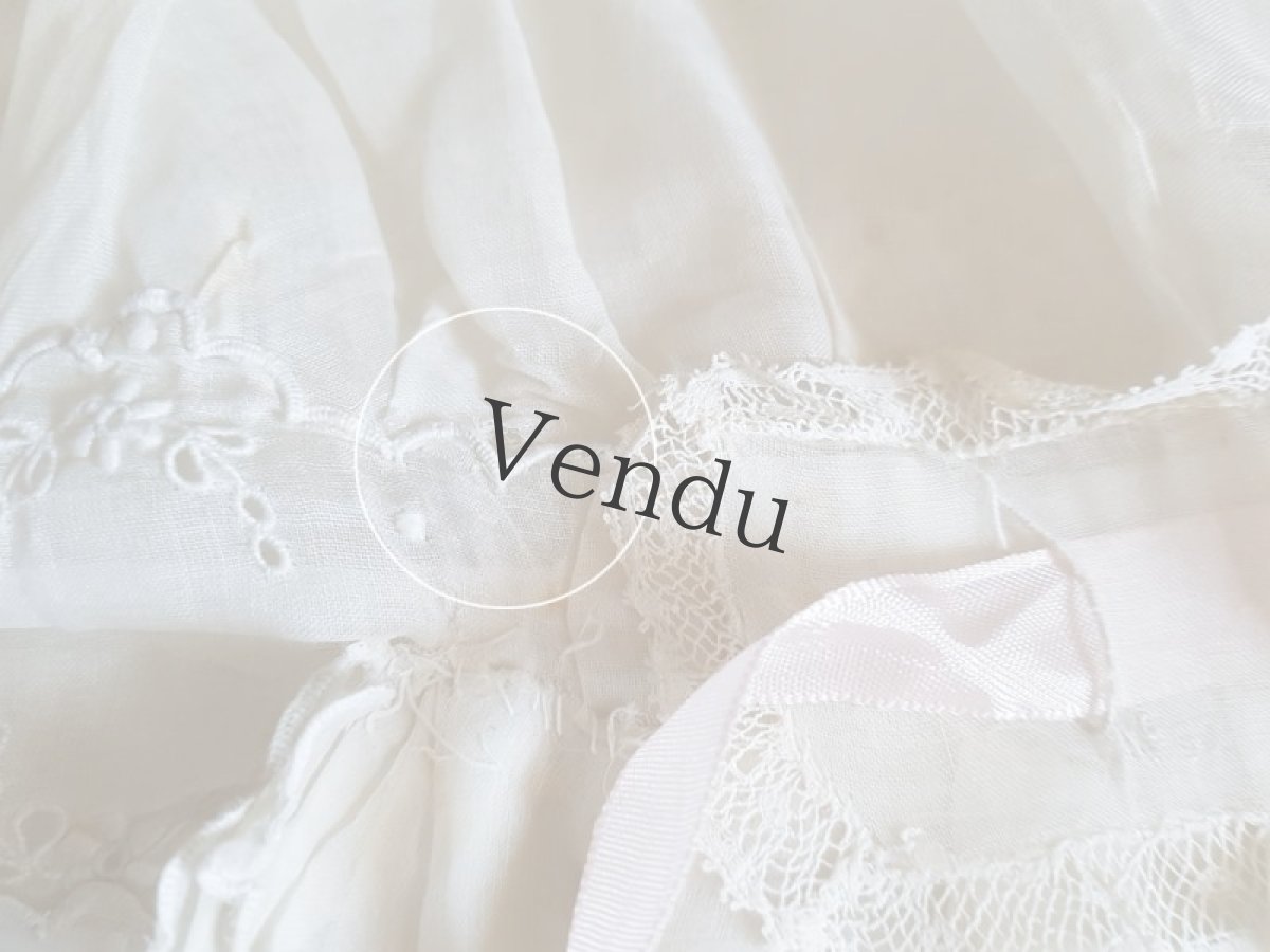 画像10: フランスアンティーク　1900年代　白糸刺繍リネンローン地のボネ (10)