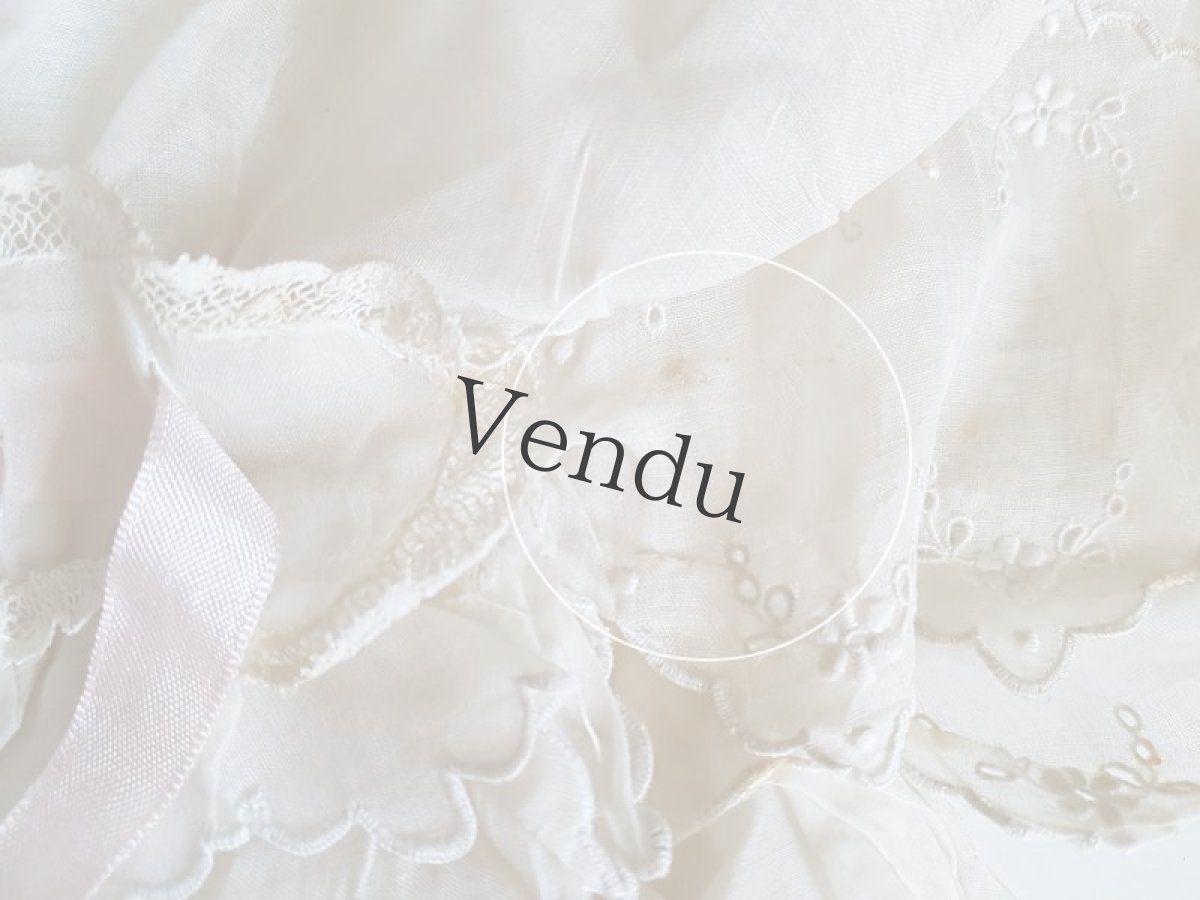 画像11: フランスアンティーク　1900年代　白糸刺繍リネンローン地のボネ (11)