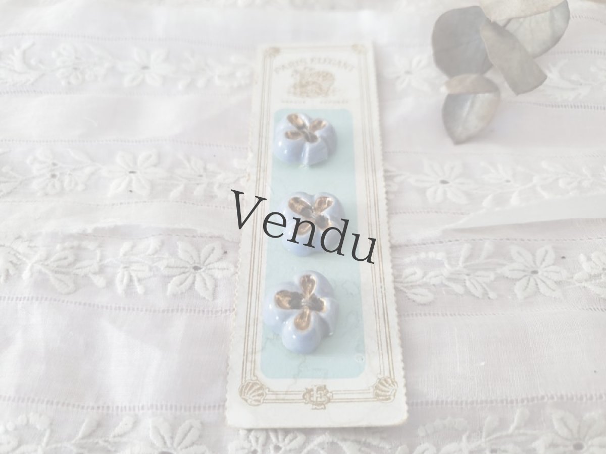 画像4: フランスヴィンテージ　クローバーの陶器ボタンシート 18mm (4)