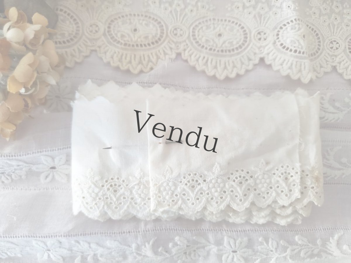 画像3: フランスアンティーク　ぶどう柄 刺繍スカラップレース 184cm (3)