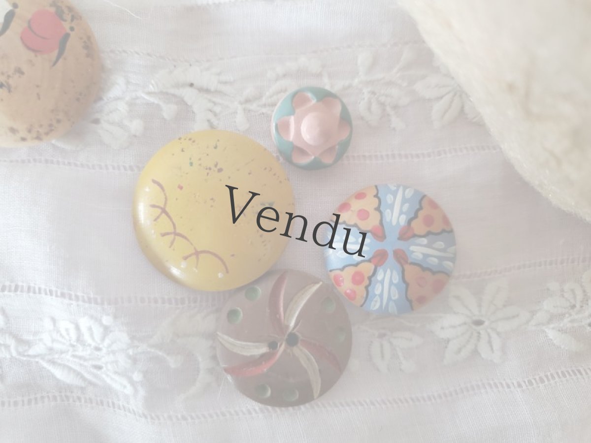 画像2: フランス 1930-50年 木製ボタン 4個セット 9-27mm (2)