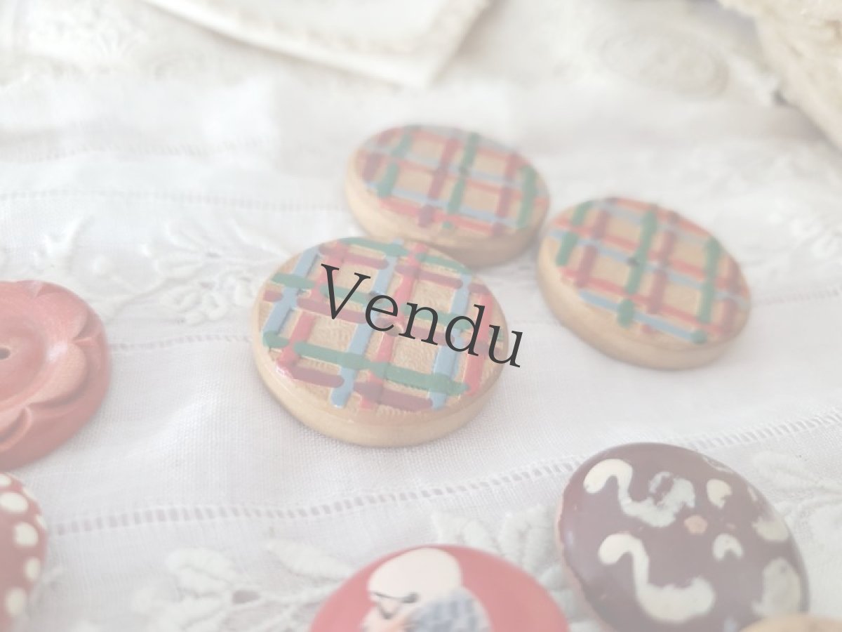 画像3: フランス 1930-50年 木製ボタン チェック柄 3個セット 27mm (3)