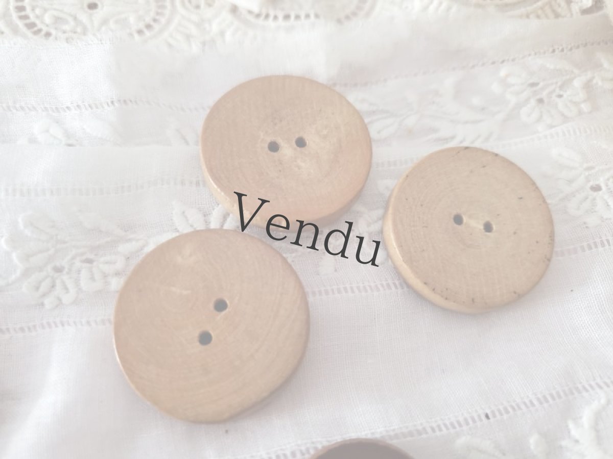 画像4: フランス 1930-50年 木製ボタン チェック柄 3個セット 27mm (4)