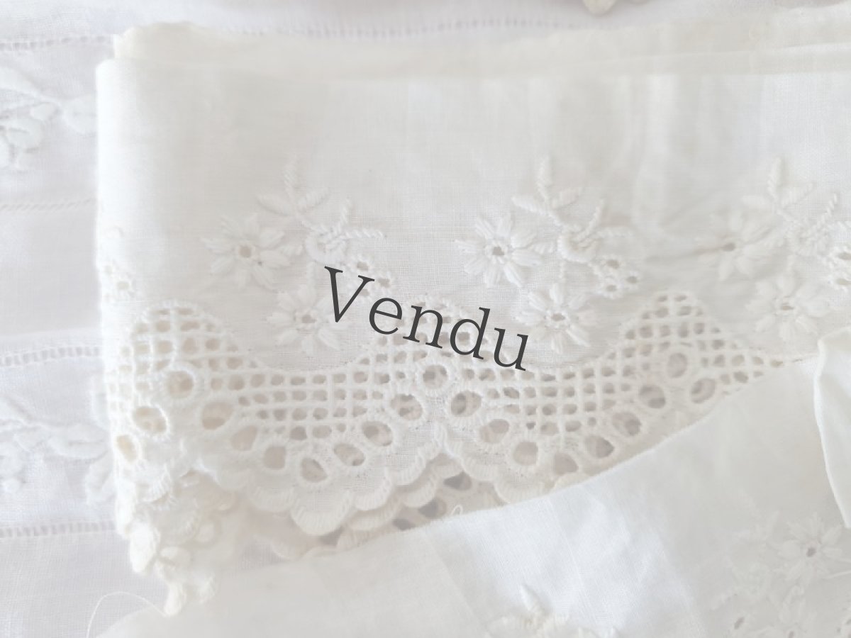 画像3: フランスアンティーク　白糸刺繍スカラップレース 95cm〜 (3)