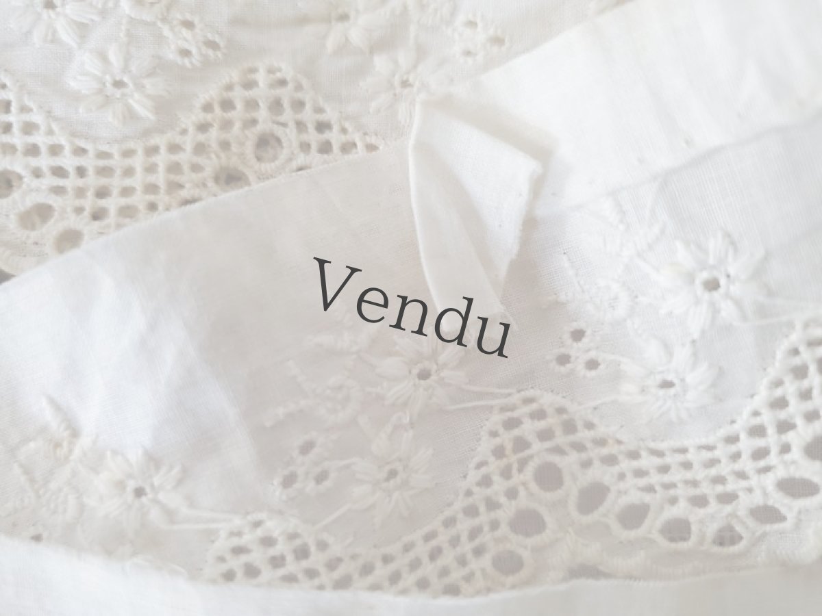 画像5: フランスアンティーク　白糸刺繍スカラップレース 95cm〜 (5)