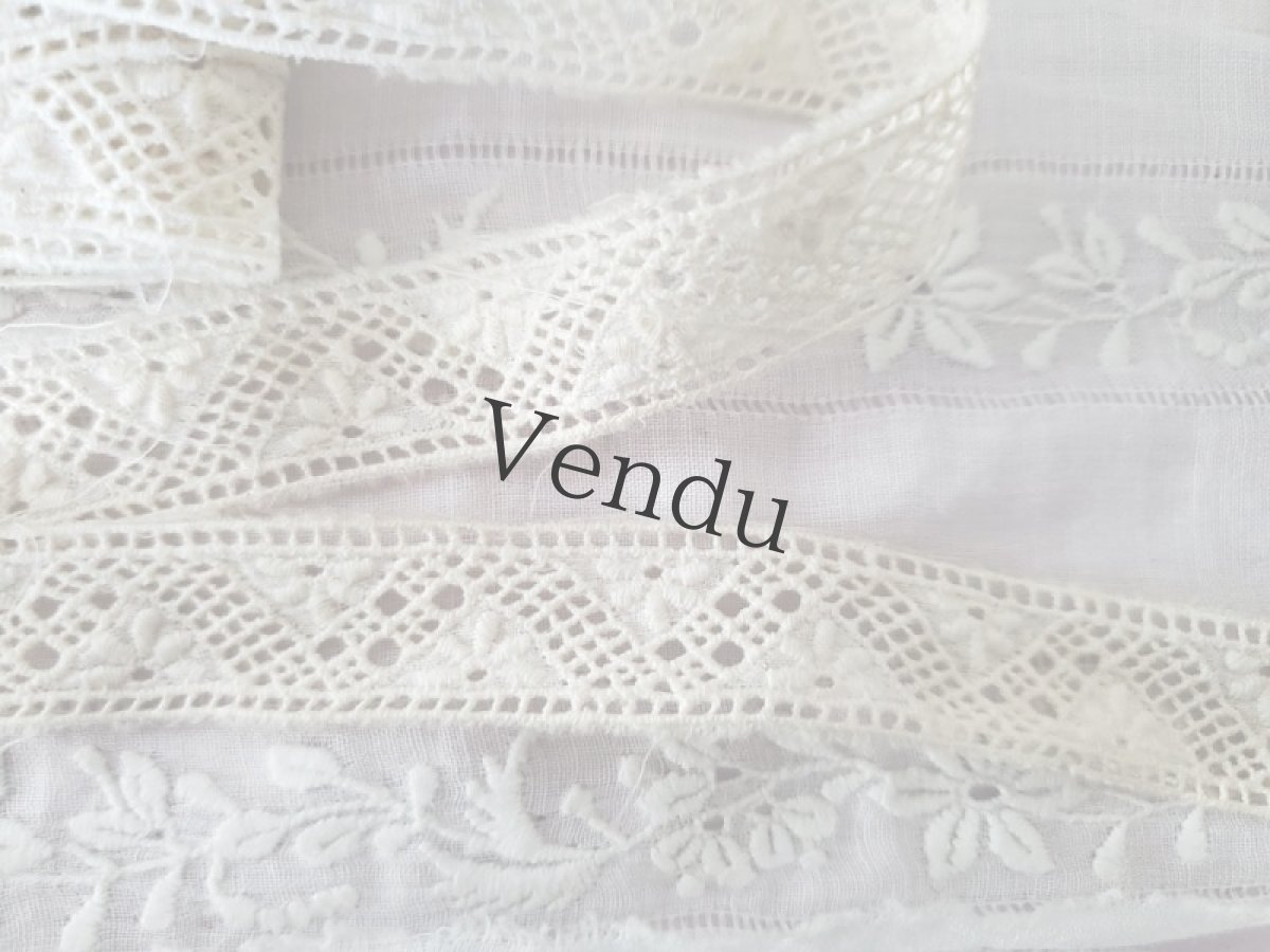 画像2: フランスヴィンテージ　ちいさな刺繍の可愛いレース 50cm〜 (2)