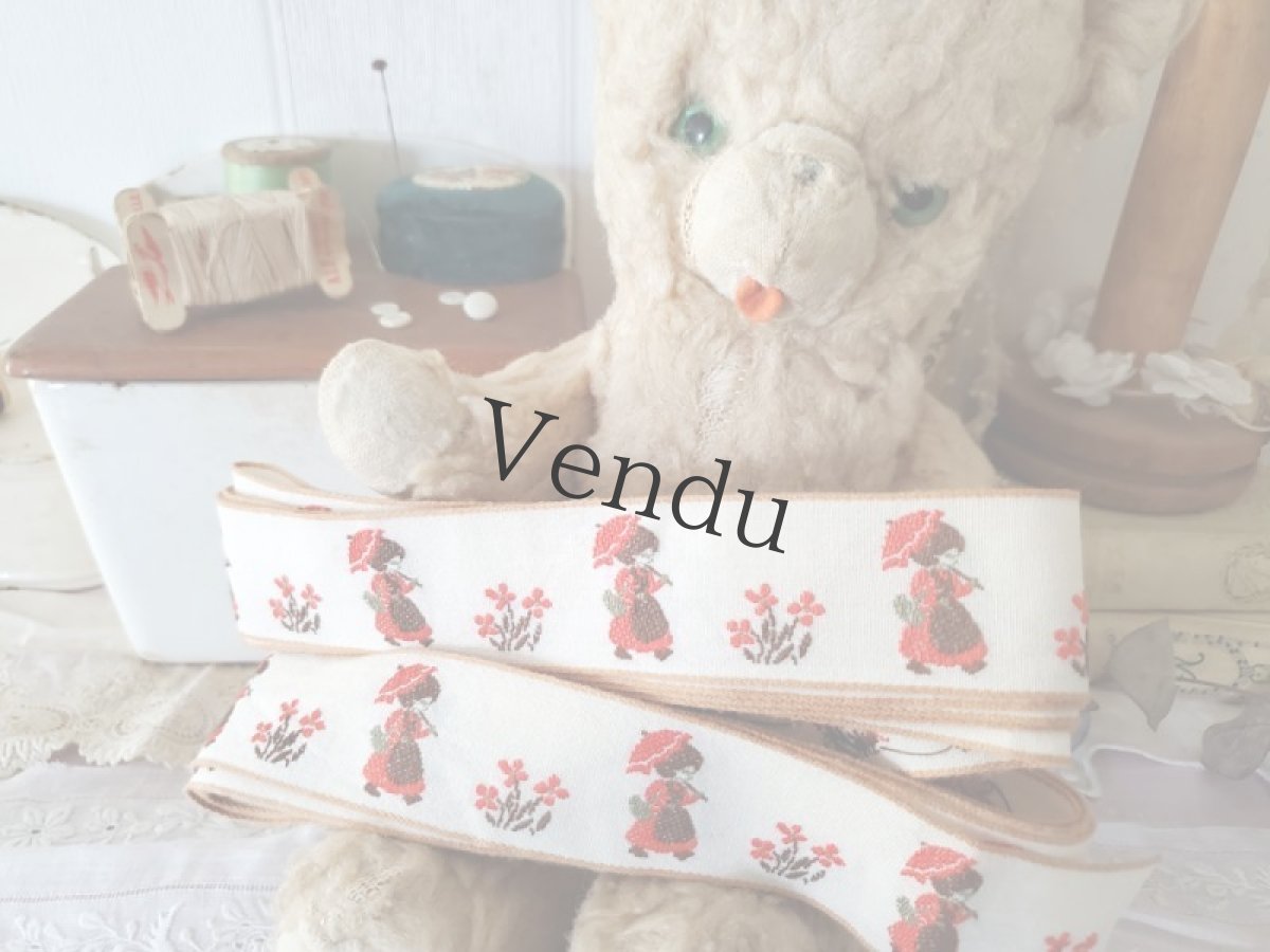 画像5: フランスヴィンテージ　少女のお出掛け刺繍リボン 50cm〜 (5)