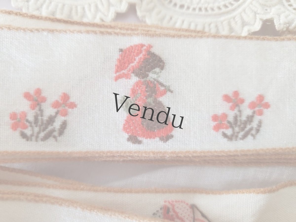 画像3: フランスヴィンテージ　少女のお出掛け刺繍リボン 50cm〜 (3)