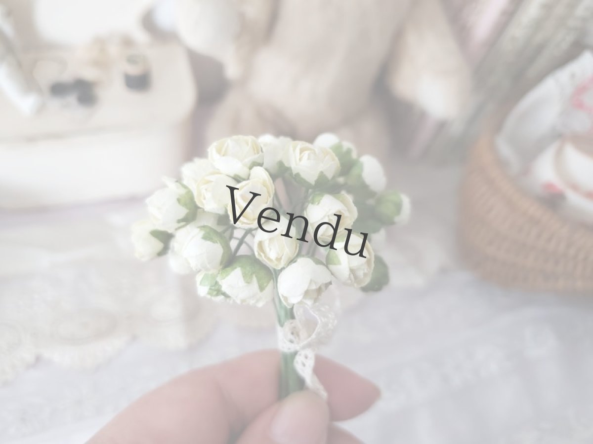画像2: フランス蚤の市　白いミニバラのブーケ en Papier (2)
