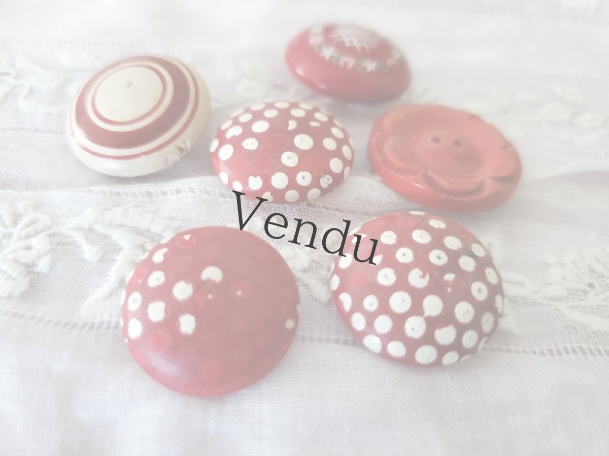 画像3: フランス 1930-50年 木製ボタン Rouge 6個セット 20-23mm (3)