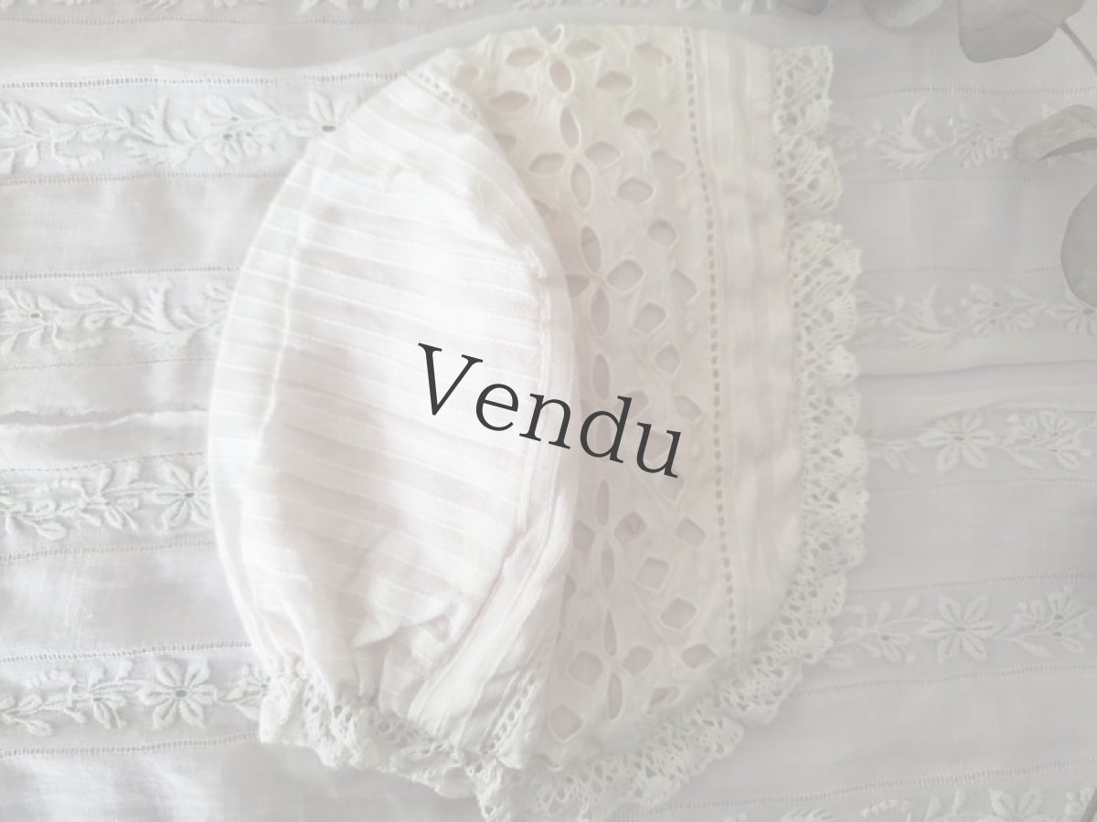 画像5: フランスヴィンテージ　カットワーク刺繍のちいさなボネ (5)