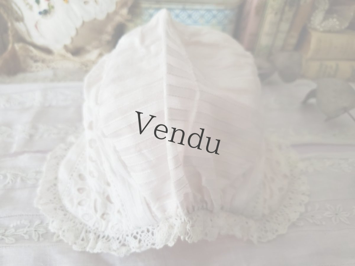 画像2: フランスヴィンテージ　カットワーク刺繍のちいさなボネ (2)