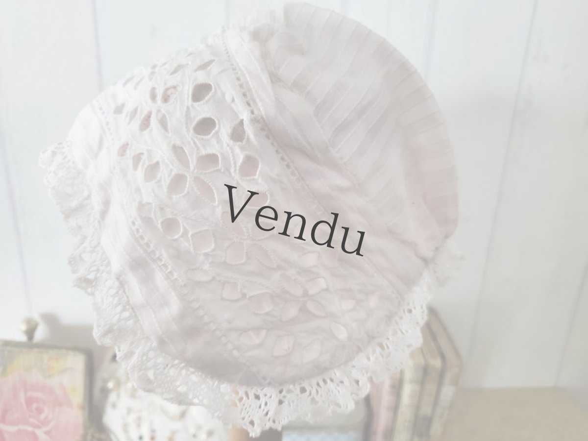 画像4: フランスヴィンテージ　カットワーク刺繍のちいさなボネ (4)