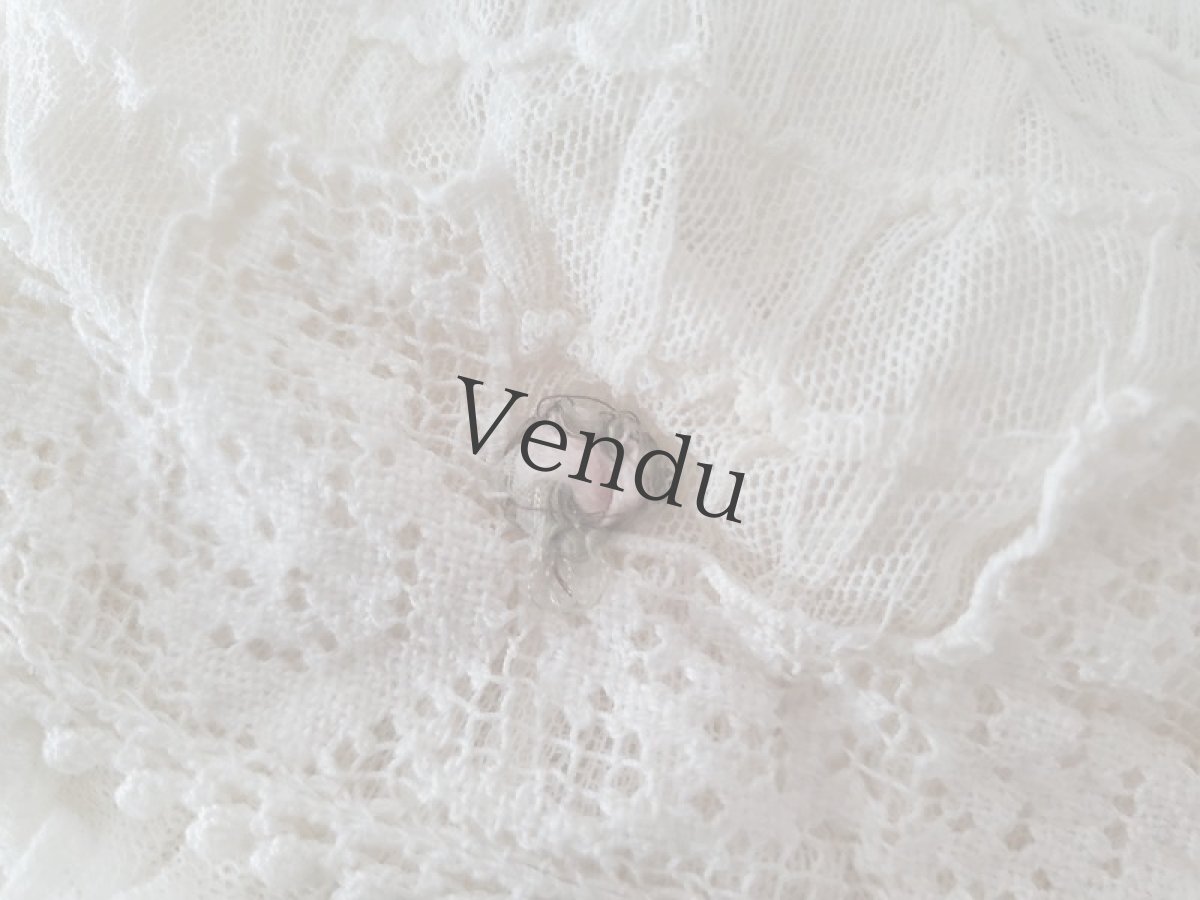 画像3: フランスアンティーク　ぽんぽんつきチュールレースのちいさなボネ (3)