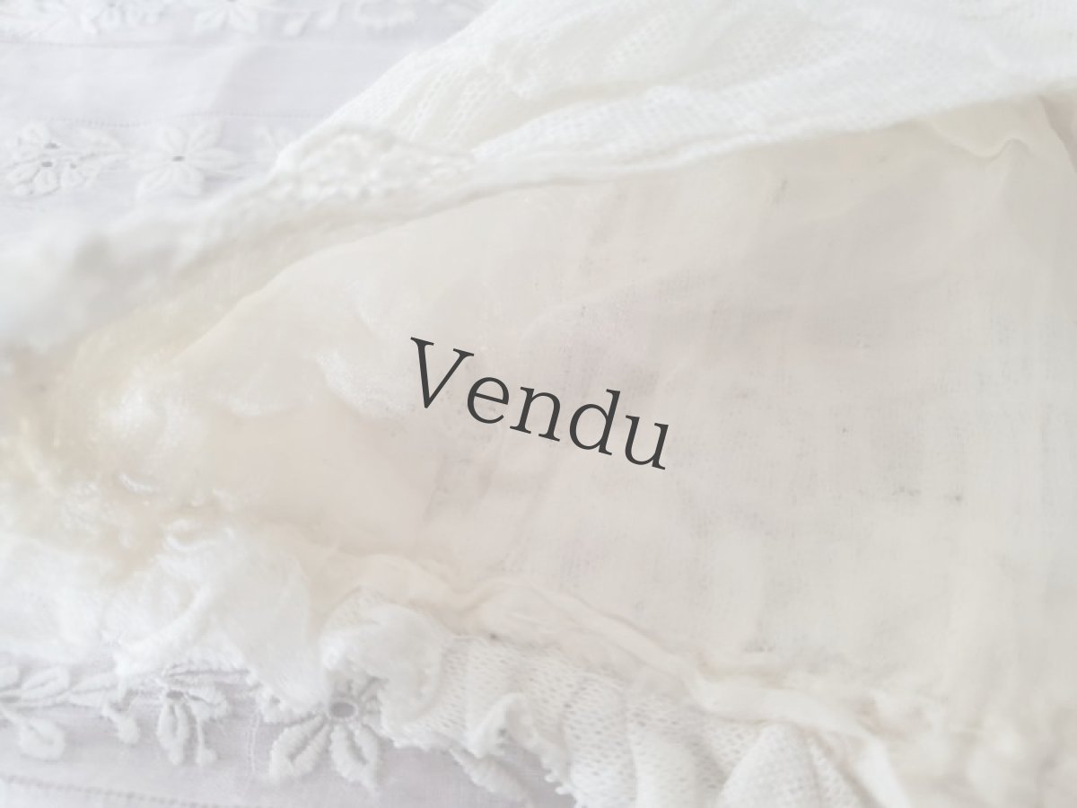 画像9: フランスアンティーク　ぽんぽんつきチュールレースのちいさなボネ (9)